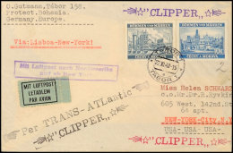 10 Kr Neben 4 Kr Auf Nordatlantik-Clipper-Luftpostbrief Ab Tabor 22.11.40 Nach USA, OKW Zensur Frankfurt/Main.... - Böhmen Und Mähren