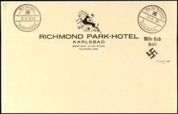 1938, Briefpapier Des Richmond Park-Hotels In Karlsbad Mit Privatem Handstempel-Aufdruck "Wir Sind Frei! +... - Otros & Sin Clasificación