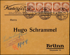 Sudetenland 1938, 5x 10 Pfg Hindenburg Portogerecht (Sondertarif) Auf Geschäftseinschreiben Mit Umgearbeitetem... - Otros & Sin Clasificación