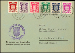 10 C. Bis 100 Fr. Dienstmarken Komplett Auf 2 Satzbriefen Von SAARBRÜCKEN 10 8.10.51, 5 Fr. Mit Kleinem Fleck,... - Autres & Non Classés