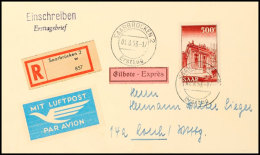 500 Fr. Freimarke Auf R-Eilboten-Luftpost-FDC Von SAARBRÜCKEN 2 Ersttag 1.8.53 Nach Lorch Mit... - Otros & Sin Clasificación