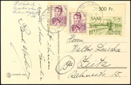 5 Fr. Hochwasserhilfe Und Zweimal 5 Fr. Freimarken Als Portogerechte Frankatur Auf Postkarte Von SAARBRÜCKEN... - Otros & Sin Clasificación