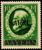 10 Mk. Bayern-Sarre, Postfrisch, Sign. Dr.Dub, Mi. 450,-., Katalog: 31 **10 Mk. Bavaria Sarre, Mint Never... - Other & Unclassified
