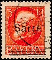 3 Mk. Bayern-Sarre, Gestempelt, Gepr. Burger BPP, Mi. 200,-., Katalog: 29 O3 Mk. Bavaria Sarre, Used,... - Autres & Non Classés