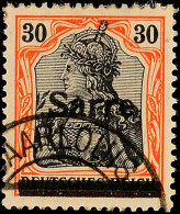 30 Pf. Germania-Sarre Auf Orangeweiß, Type I, Klar Gest. SAARLOUIS, Gepr. Burger BPP, Mi. 600,-., Katalog:... - Other & Unclassified