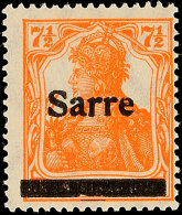 7½ Pf. Germania-Sarre, Type II, Plattenfehler "Einkerbungen Im Balken Unten", Postfrisch, Käferzeichen,... - Autres & Non Classés