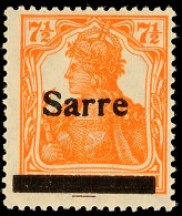 7½ Pf. Germania-Sarre Orange, Type II, Postfrisch, Gepr. Burger BPP Und Käferzeichen (Dr.Dub), Mi.... - Otros & Sin Clasificación