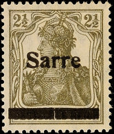 2½ Pf. Germania-Sarre, Bronzegrau Type I, Aufdruckabart Senkr. Mittig Geteilter Balken, Postfrisch,... - Otros & Sin Clasificación