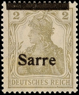 2 Pf. Germania-Sarre, Type I, Verschobener Aufdruck, Balken Oben, Schrift Unten, Postfrisch, Gepr. Burger BPP, Mi.... - Otros & Sin Clasificación