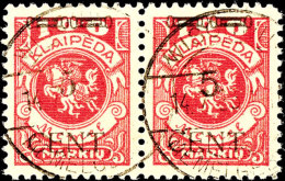 5 C Auf 100 M, Waag. Typenpaar Tadellos Gestempelt, Gepr. Klein BPP, Mi. 1.560.-, Katalog: 180W4 O5 C On 100 M,... - Memel (Klaipeda) 1923