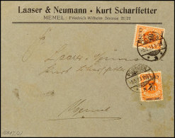 2x 10 Centu Auf 25 M, Mehrfachfrankatur Auf Geschäftsbrief Der Fa. Laaser & Neumann Mit Dt. Stempel... - Memel (Klaipeda) 1923