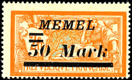 50 M. Auf 2 Fr. Mit Aufdruckfehler "Abstand Zwischen 50 Und Mark 3,9 Statt 2,8mm" Postfrisch, Tadellos,... - Memel (Klaïpeda) 1923