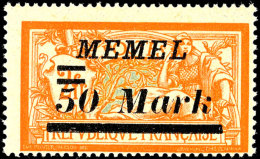 50 M. Auf 2 Fr. Mit Aufdruckfehler "Abstand Zwischen 50 Und Mark 3,9 Statt 2,8mm" Postfrisch, Tadellos,... - Memel (Klaipeda) 1923