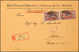 2x 3 M Auf 60 C, Mehrfachfrankatur Auf Einschreiben Der Schiffswerft Lindenau Mit Stempel Memel 12.7.22 Nach... - Memel (Klaïpeda) 1923