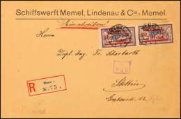 2x 3 M Auf 60 C, Mehrfachfrankatur Auf Einschreiben Der Schiffswerft Lindenau Mit Stempel Memel 12.7.22 Nach... - Klaipeda 1923