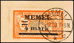 4 M Auf 3 Fr., Platte I, Weißes Papier, Mit Aufdruckfehler "Querbalken Der Wertziffer 4 Verdickt" (Feld1),... - Memel (Klaipeda) 1923