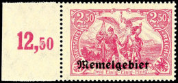 2,50 Mark Germania Mit Aufdruck "Memelgebiet", Dunkelrosalila, Tadellos Postfrisches Luxusstück Dieser Sehr... - Memel (Klaïpeda) 1923