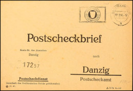 Danzig 1945, Portofreier Postscheckbrief An Das PSchA Danzig Mit Maschinen-Werbestempel Danzig-Langfuhr 17.2.45.... - Andere & Zonder Classificatie