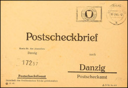 Danzig 1945, Portofreier Postscheckbrief An Das PSchA Danzig Mit Maschinen-Werbestempel Danzig-Langfuhr 17.2.45.... - Autres & Non Classés