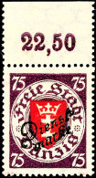 75 Pfg. Dienstmarke, Oberrandstück, Postfrisch, Pracht, Mi. 220,-, Katalog: 51 **75 Pfg. Official Stamp,... - Other & Unclassified