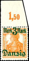 3 Mark Auf 7 1/2 Pfg Germania, Abart "ohne Netzunterdruck", Tadellos Postfrisch, Oberrandstück (Oberrand Mit... - Autres & Non Classés