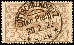 "GOTTSCHALKOWITZ (Kr. Pleß) 20.2.22", Kreisobersegmentstempel, Zentrisch Klar Auf 2 Mk Hüttenwerke,... - Other & Unclassified