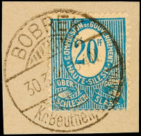 "BOBREK Kr. Beuthen, Oberschl. 30.3.20", Kreisgitterstegstempel, Auf Briefstück 20 Pfg Ziffer,... - Autres & Non Classés