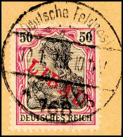 50 Pfg Germania Dunkelgraulila/schwarz Auf Hellchromgelb Mit Rotem Aufdruck "LIBAU" In Type II, Tadellos Gestempelt... - Other & Unclassified