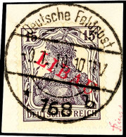 15 Pfg Germania Schwarzviolett Mit Rotem Aufdruck "LIBAU" In Type II, Tadellos Gestempelt Auf Briefstück,... - Other & Unclassified