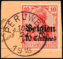 "PERUWELZ 24 X 1916", Klar Auf Postanweisungsausschnitt 10 C., Katalog: 3 BSPERUWELZ 24 X 1916, Clear On Money... - Other & Unclassified