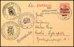 "NAMUR NAMELN 2 23 II 1915", Klar Auf GA-Karte 10 C. Nach Berlin Mit 10 Diversen Dienst- Und Briefstempeln Aus... - Sonstige & Ohne Zuordnung