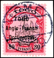 80 Pf. Mit Aufdruck Type I Tadellos Auf Briefstück, Signiert, Mi. 450,-, Katalog: 9I BS80 Pf. With... - Togo