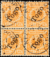 25 Pf. Gelblichorange Im Viererblock Tadellos Gestempelt, Mi. 280.-, Katalog: 5a VBl. O25 Pf. Yellowish Orange... - Togo