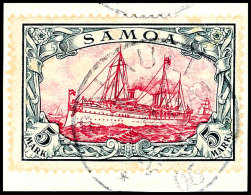 5 Mark Kaiseryacht Auf Briefstück, Zentrischer Klarer Bessere Stempel PALAULI 23/6 06, Mi. 600.-+ Arge 250.-,... - Samoa