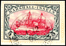 5 Mark Kaiseryacht, Tadellos Gestempelt "JALU 1 12 07" Auf Briefstück, Kabinett, Gepr. Thier, Mansfeld U. A.,... - Marshall Islands