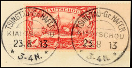 1/2 Dollar Rot Tadellos Auf Briefstück Mit Zwei Vorschriftsmäßigen Stempelabschlägen... - Kiautschou