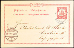 YAP 3 5 03 Blau, Klar Auf GA-Karte 10 Pf. Kaiseryacht (ohne Inhalt) Nach Güstrin, Gepr. Bothe BPP, Katalog: P8... - Caroline Islands