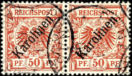 50 Pfg Krone/Adler Mit Diagonalem Aufdruck "Karolinen", Waagerechtes Paar, Klar Gestempelt "PONAPE KAROLINEN... - Karolinen