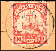 JUKADUMA 5.11 13, Zentrisch Mit Leichtem Federstrich Auf Postanweisungsausschnitt 10 Pf. Kaiseryacht, Gepr. Bothe... - Kamerun