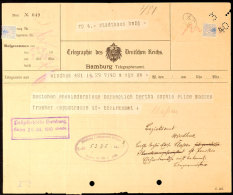 Telegramm Von Windhuk 29.7.1910 Nach Hamburg (Aktenlochung)  BFTelegram From Windhoek 29. 7. 1910 To Hamburg... - German South West Africa
