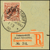 RAMANSDRIFT 1/3 00 Klar Abgeschlagen Auf Briefstück 50 Pf. Mit Entsprechendem R-Zettel, Katalog: 10... - German South West Africa