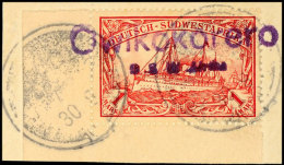 Owikokero 30.8. 06, Wanderstempel Violett (Type 2) Auf Briefstück 1 Mark Rot, Katalog: 20 BSOwikokero 30.... - German South West Africa