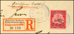 K.D.FELDPOSTSTATION Nr. 3  29/1 Auf Briefstück Mit 80 Pf. Und Entsprechendem R-Zettel, Katalog: 19 BSK. D.... - German South West Africa