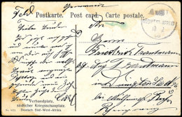 AUS Schwarz Mit Wanderstempel 10/12 06 Auf Feldpostkarte (Ansichtskarte Verbandplatz, Etwas Fleckig) Nach... - German South West Africa