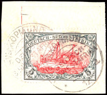 5 Mark Kaiseryacht In A-Farbe Vom Oberrand Tadellos Auf Briefstück, Gepr. Kosack, Mi. 370.-, Katalog: 32AaOR... - German South West Africa