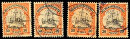 30 Pf. Friedensdruck A. X-Papier, 4mal Gestempelt, Je Tadellos Gepr. Steuer BPP, Mi. 260,-, Katalog: 28x O30... - German South West Africa