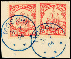 MOSCHI (blau) 20 7 04, 2 Mal Klar Abgeschlagen Auf Briefstück Mit 2 Mal 5 Pesa, Katalog: 13(2) BSMOSCHI... - German East Africa