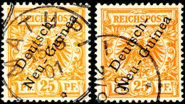 25 Pfg Krone/Adler Mit Bdr.-Aufdruck "Deutsch-Neu-Guinea", A- Und B-Farbe, Je Mit Plattenfehler II "I In Reichspost... - Nouvelle-Guinée