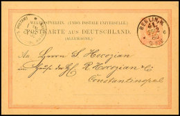 KAISERLICH DEUTSCHES POSTAMT No. 1/ 30.2 (1880) Als Ank.-Stempel Auf D.R. Ganzsachenkarte Von Berlin ,... - Turquia (oficinas)