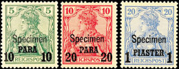 10, 20 Pa. Und 1 Pia. Reichspost, Type II, 3 Werte, Je Mit Aufdruck "Specimen", Postfrisch (Gummi Getönt, 10... - Turquia (oficinas)